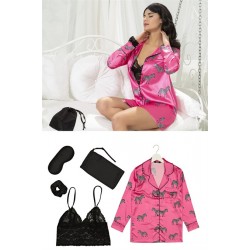 For You Sleepwear Satin 5 Piece Zebra Patterned Nightshirt Set