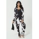 For You Sleepwear 6 Piece Asymmetrical Black and White Satin Pajamas Set