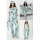 For You Sleepwear 6 Pcs Zebra Pattern Green Satin Pajamas Set