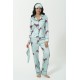 For You Sleepwear 6 Pcs Zebra Pattern Green Satin Pajamas Set