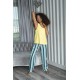 For You Sleepwear 2 Pcs Striped Viscose Yellow Singlet Pajamas Set