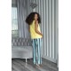 For You Sleepwear 2 Pcs Striped Viscose Yellow Singlet Pajamas Set