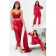 For You Sleepwear 4 Piece Dressing Gown and Bustier Pants Red Set