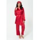 For You Sleepwear 4 Piece Dressing Gown and Bustier Pants Red Set