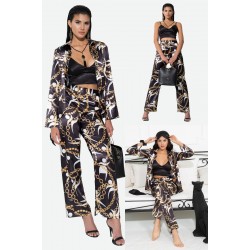 For You In&Out Satin 6 Piece Inside and Outside Black Chain Pattern Set