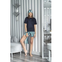 For You Sleepwear 5 Pcs Striped Viscose Navy Blue Short Sleeve Pajamas Set