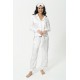 For You Sleepwear 5 Pieces Satin Gray Striped Ecru Pajama Set