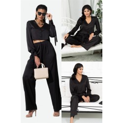 For You In&Out 5 Pieces Indoor&Outdoor Arm Tie Detailed Black Pajamas Set