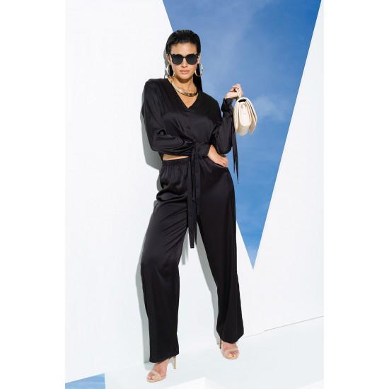 For You In&Out 5 Pieces Indoor&Outdoor Arm Tie Detailed Black Pajamas Set