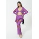 For You Sleepwear Satin 6-Piece Tiger Pattern Purple Pajamas Set