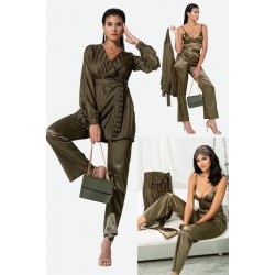 For You In&Out 4 Piece Satin Indoor And Outdoor Green Jacquard Set