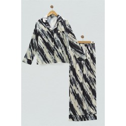 For You Sleepwear 2-pack Satin Marble Pattern Black Pajamas Set