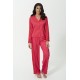 For You Sleepwear Satin 2 Pieces Lacy Red Pajamas Set