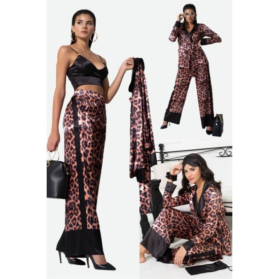 For You In&Out 6 Pieces Leopard Pattern Black Pajamas Set, Both Inside and Out