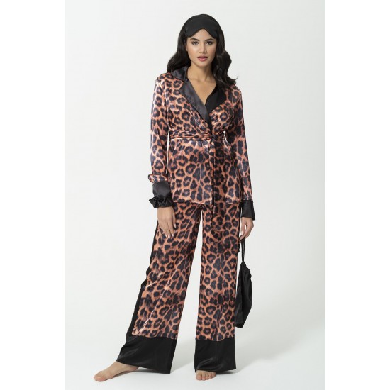 For You In&Out 6 Pieces Leopard Pattern Black Pajamas Set, Both Inside and Out