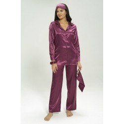 For You Sleepwear 6 Pieces Satin Bustier Purple Pajamas Set