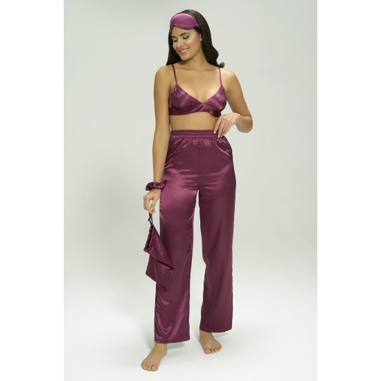 For You Sleepwear 6 Pieces Satin Bustier Purple Pajamas Set