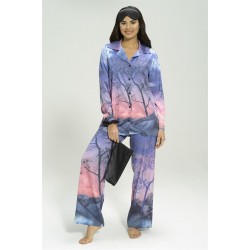 For You Sleepwear 5-pack Satin Nature Pattern Black Pajamas Set