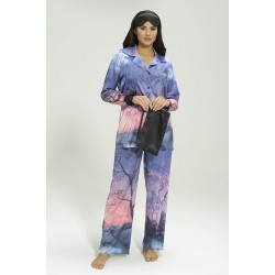 For You Sleepwear 5-pack Satin Nature Pattern Black Pajamas Set