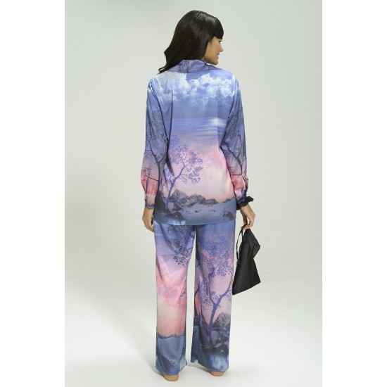 For You Sleepwear 5-pack Satin Nature Pattern Black Pajamas Set