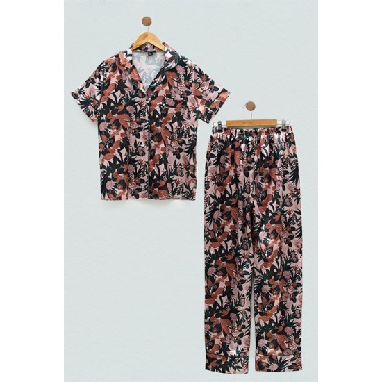 For You Sleepwear 2-pack Satin Butterfly Pattern Black Pajamas Set