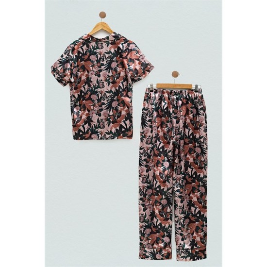 For You Sleepwear 2-pack Satin Butterfly Pattern Black Pajamas Set