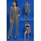 For You In&Out 7 Pcs Viscose Both Inside and Outside Asymmetric Pattern Black Pajama Set