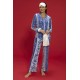 For You In&Out 7 Piece Viscose Ethnic Pattern Blue Pajama Set Both Inside and Outside