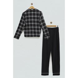 For You Sleepwear 2-pack Plaid Pattern Black Pajamas Set