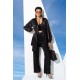 For You In&Out 6 Piece Bustier Dressing Gown and Pants Black Pajamas Set