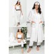 For You Sleepwear 6 Piece Lace Detailed Dressing Gown Athlete Shorts Ecru Pajamas Set