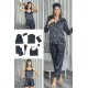 For You Fashion Women's Satin 7 Piece Snake Pattern Navy Blue Pajama Set