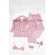 For You Moda Women's 3-Piece Pink Striped Bustier Satin Pajamas TK