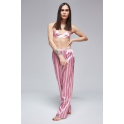 For You Moda Women's 3-Piece Pink Striped Bustier Satin Pajamas TK