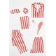 For You Moda Women's 6 Pieces Red and White Striped Satin Pajamas Set