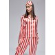 For You Moda Women's 6 Pieces Red and White Striped Satin Pajamas Set