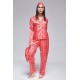 For You Moda Women's 6 Pieces Red Authentic Pattern Satin Pajamas Set