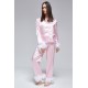 For You Moda Women's 5-Piece Pink Striped Feather Detailed Satin Pajamas Set