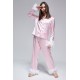 For You Moda Women's 5-Piece Pink Striped Feather Detailed Satin Pajamas Set