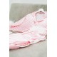 For You Moda Women's 5-Piece Pink Striped Feather Detailed Satin Pajamas Set