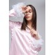 For You Moda Women's 5-Piece Pink Striped Feather Detailed Satin Pajamas Set