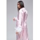 For You Moda Women's 5-Piece Pink Striped Feather Detailed Satin Pajamas Set