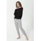 For You Woman 2-pack Cotton Striped Black Pajamas Bottom and Top Set