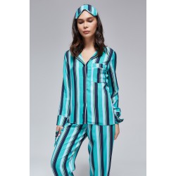 For You Moda 6 Pieces Green Striped Viscose Long Sleeve Pajamas Set