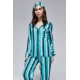 For You Moda 6 Pieces Green Striped Viscose Long Sleeve Pajamas Set