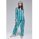 For You Moda 6 Pieces Green Striped Viscose Long Sleeve Pajamas Set