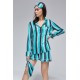 For You Moda 6 Pieces Green Striped Viscose Long Sleeve Pajamas Set