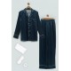 For You Sleepwear 5 Pieces Satin Navy Blue Pajamas Set