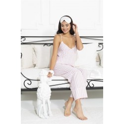 For You Sleepwear 5 Pieces Strap Pink Striped Cotton Pajamas Set