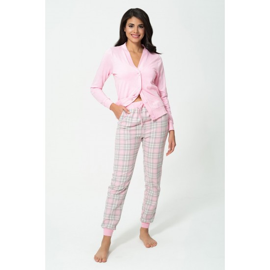 For You Loungewear 3-Piece Plaid Bustier Cardigan Pink Set